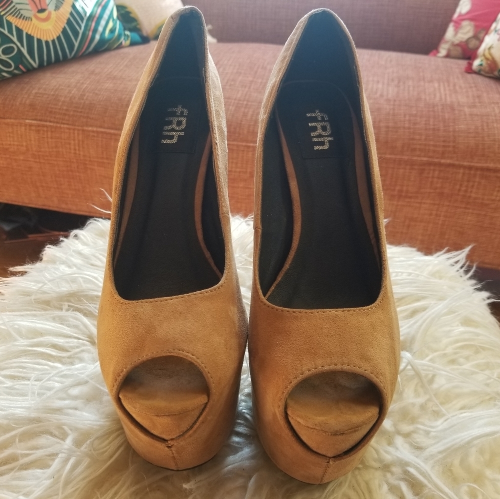 6-Inch Suede Platform Peep-Toe Stilettos